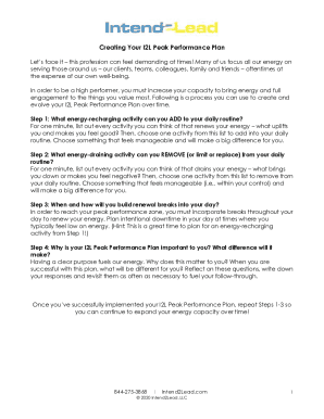 Creating Your I2L Peak Performance Plan - Intend2Lead