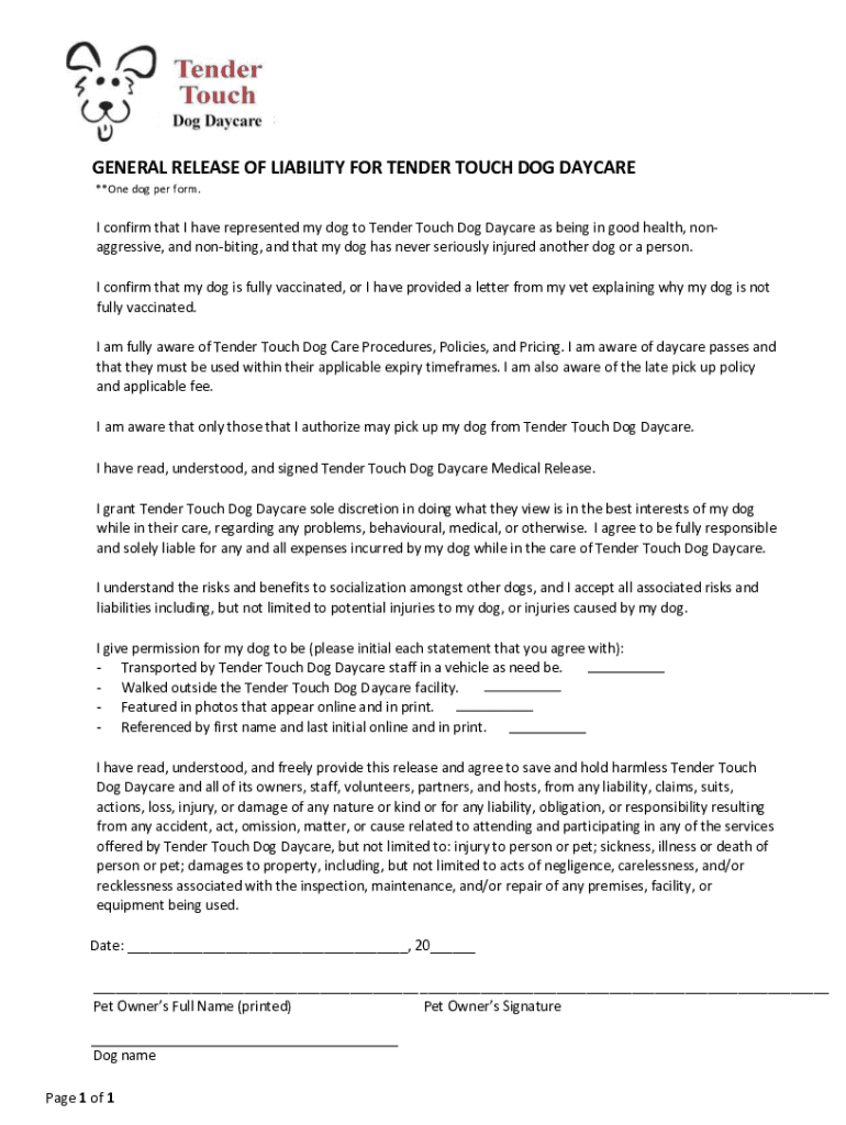 Fillable Online Doggie Daycare Release Form Gunbarrel Veterinary Hospital Fax Email Print