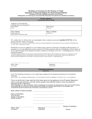 Residence in Germany for the Purpose of Study Statement of ...