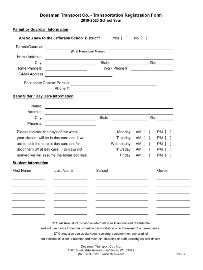 Fillable Online Dousman Transport Co. Transportation Registration