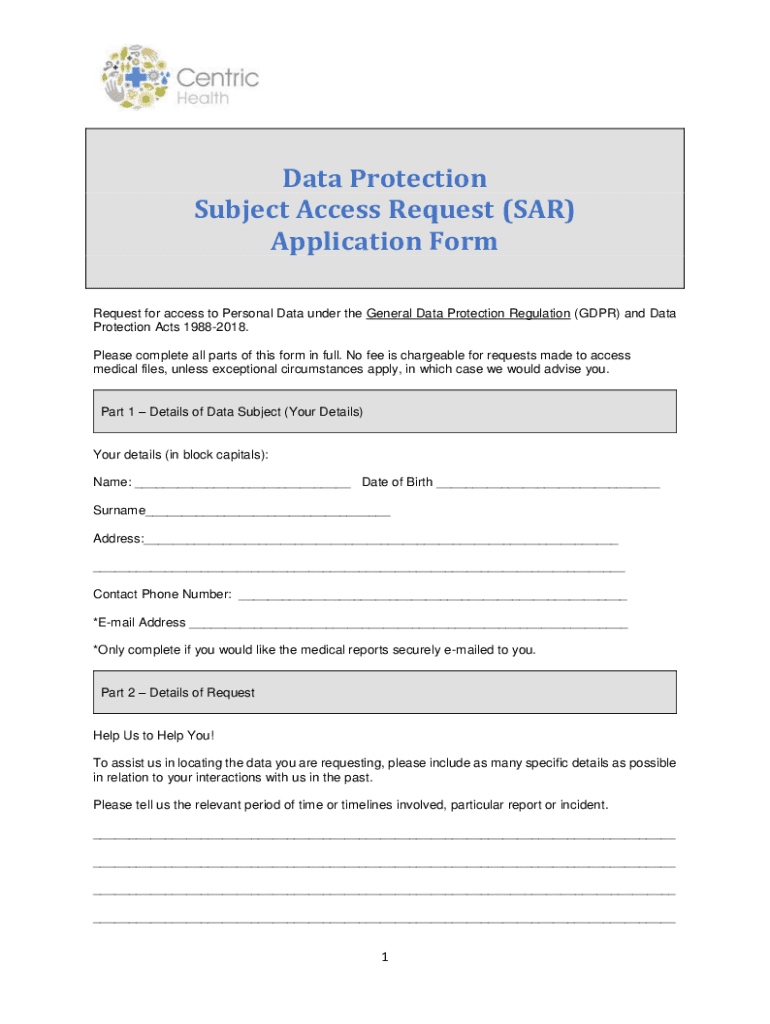 Fillable Online Subject Access Request (SAR) Application FormSubject