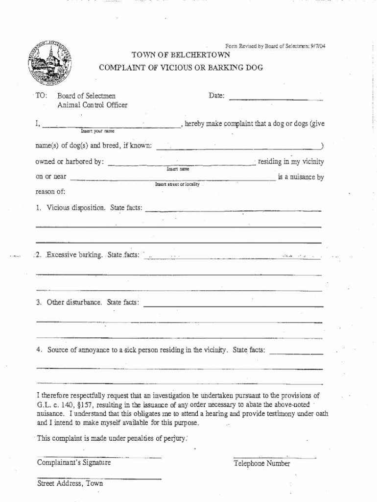Fillable Online Dog Complaint Form ComplaintInfo Fax Email Print 
