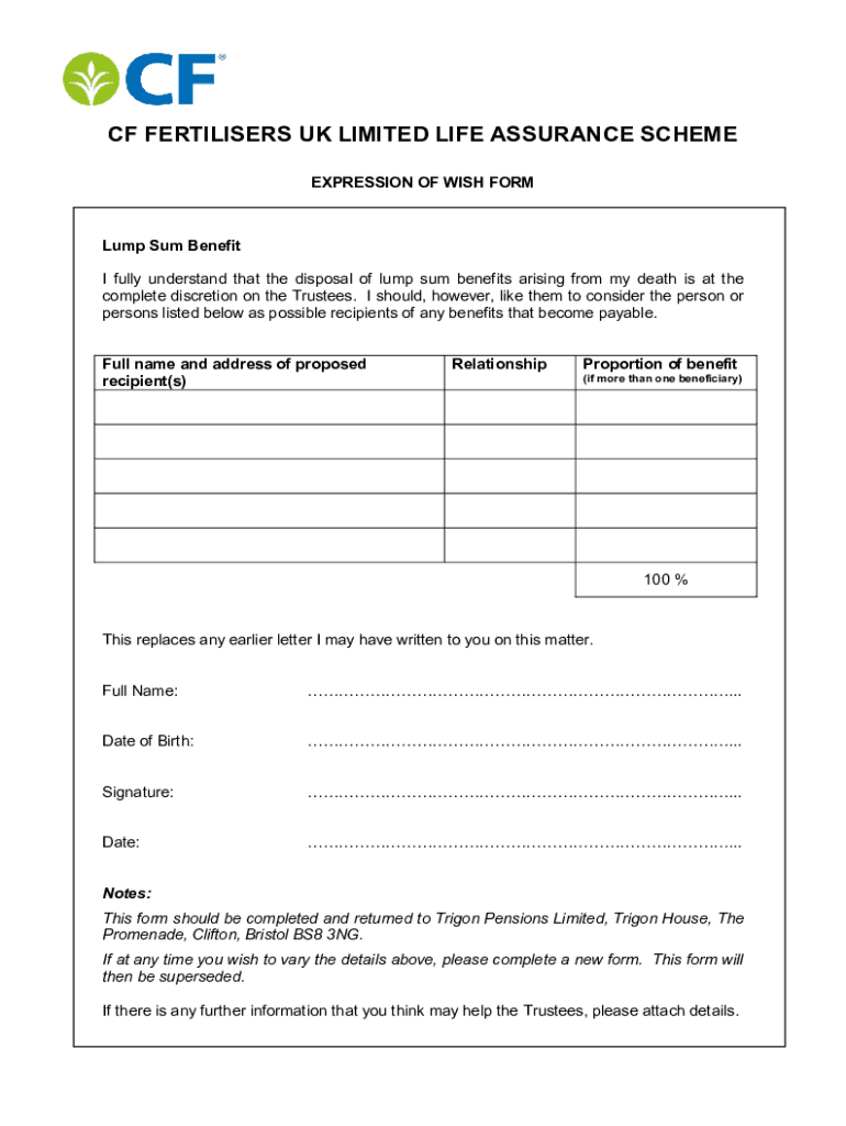 Fillable Online CF Group Life Expression Of Wish Form Fax Email Print
