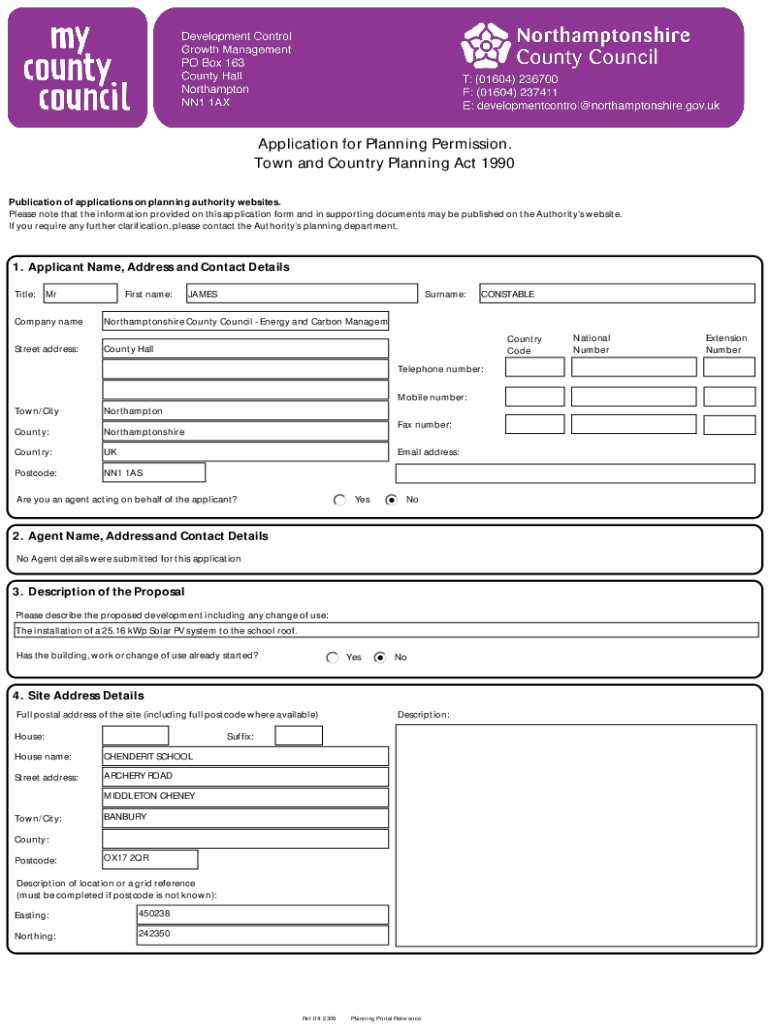 Fillable Online www3 northamptonshire gov Application for Planning