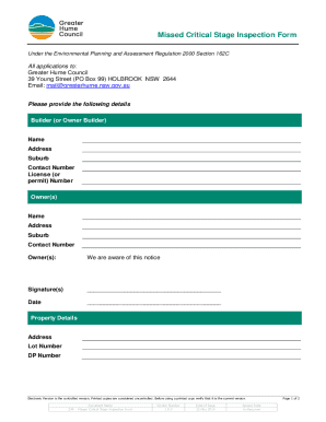 Missed Critical Stage Inspection Form