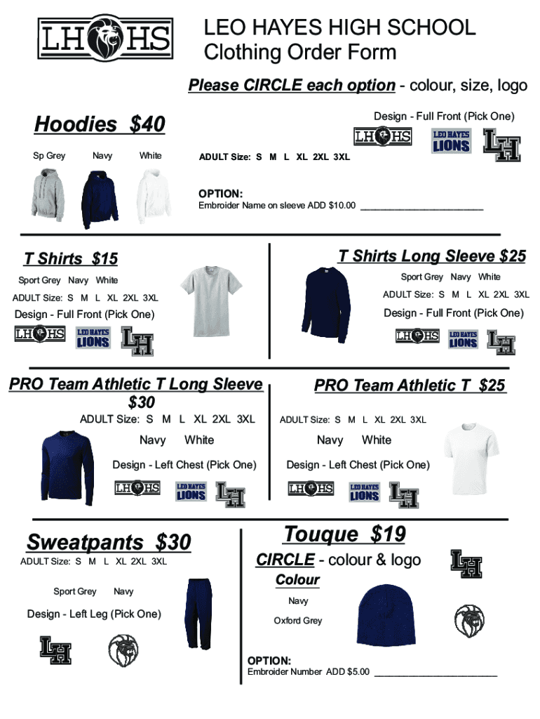 Fillable Online secure1 nbed nb LEO HAYES HIGH SCHOOL Clothing Order ...