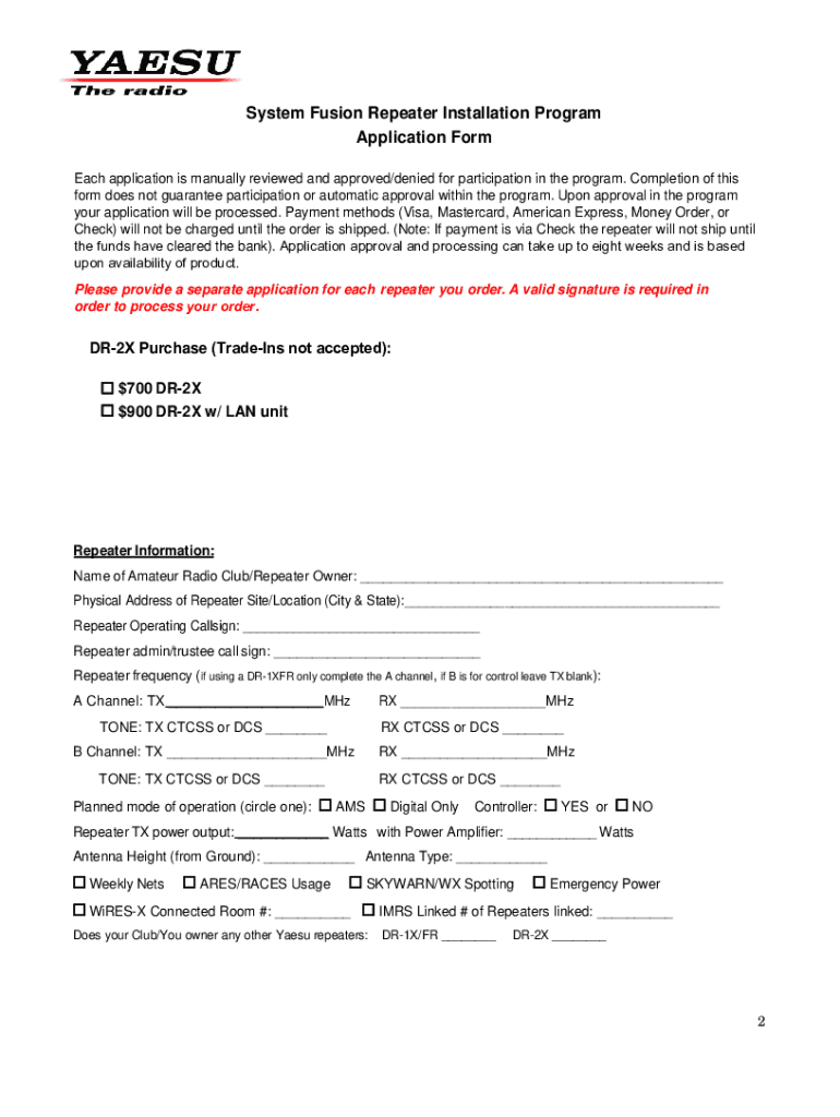 Fillable Online Yaesu System Fusion Repeater AreaSystemFusionYaesu
