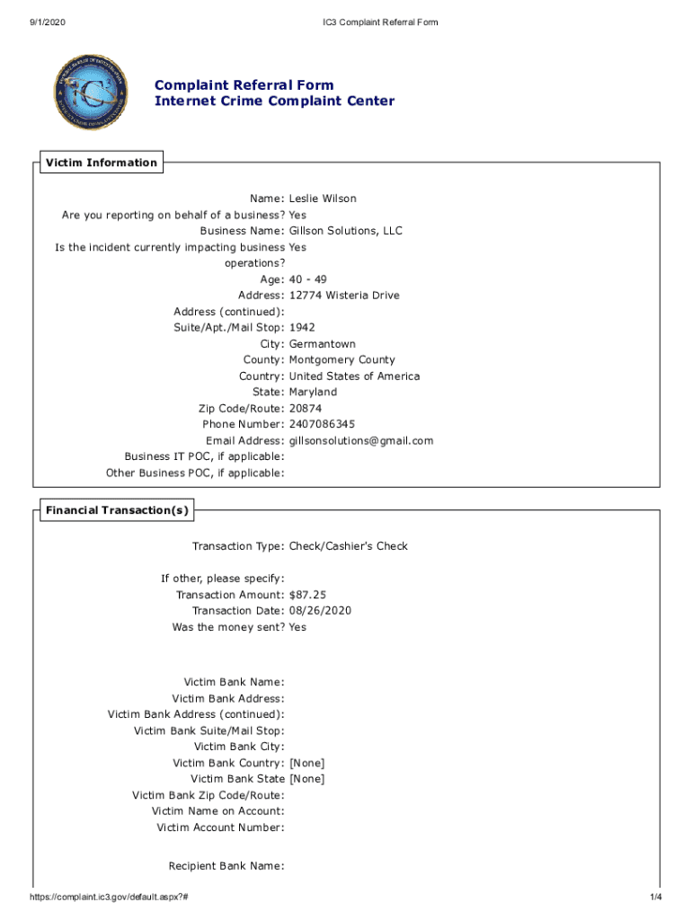 internet center complaint referral Preview on Page 1