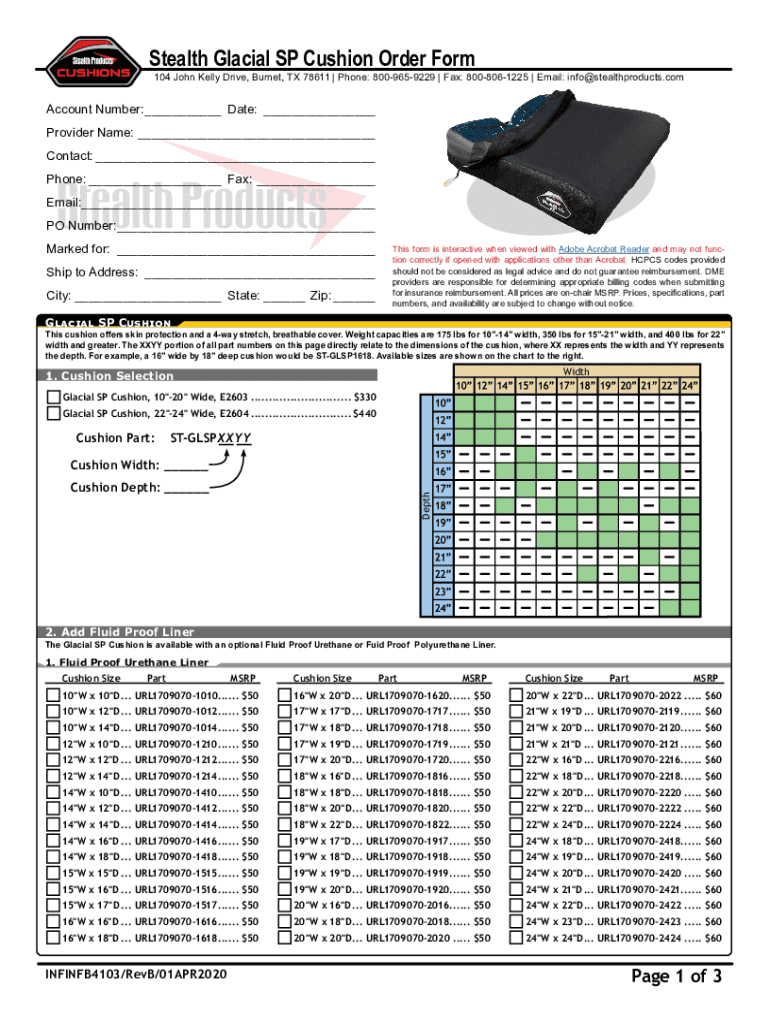 Fillable Online Stealth Zen SP Cushion Order Form. Stealth Zen SP