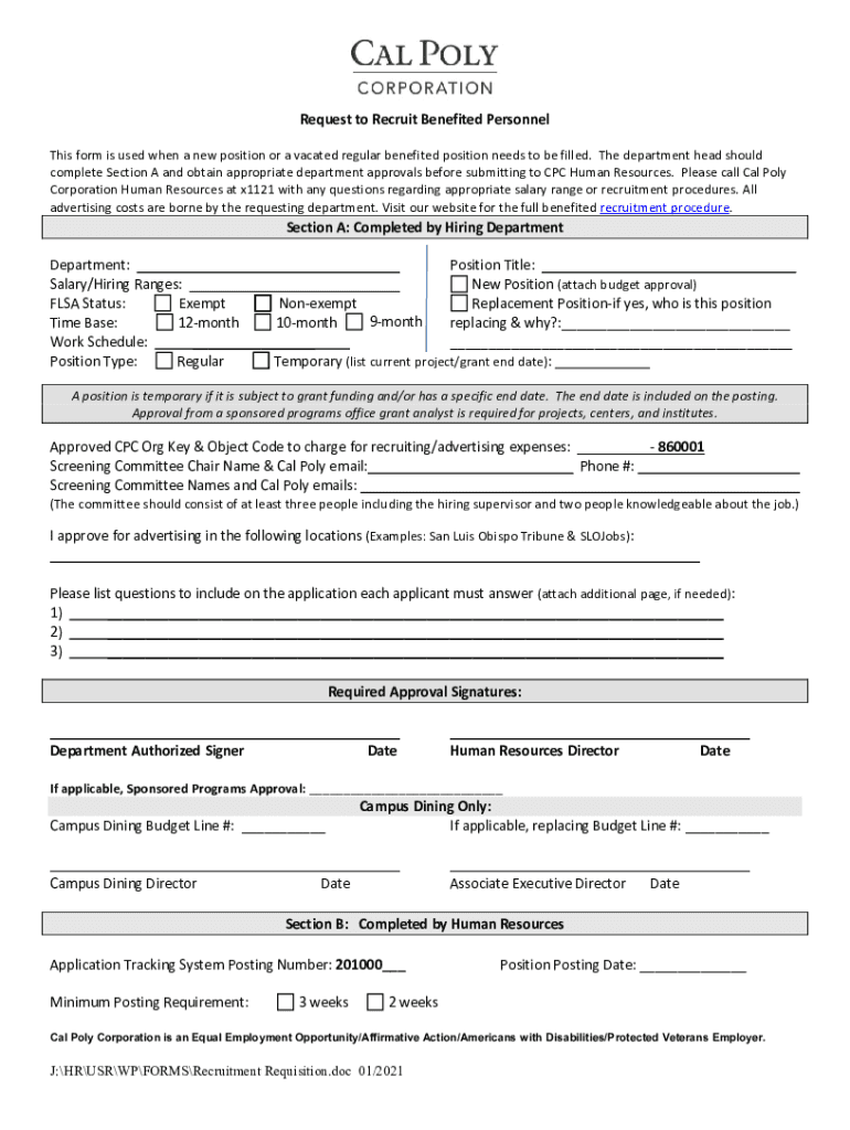 Fillable Online Request for Personnel Action to Fill the