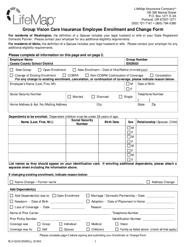 Fillable Online Group Vision Care Insurance Employee Enrollment and