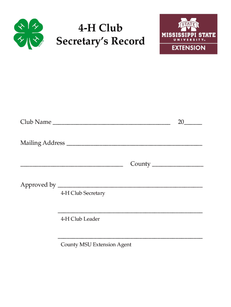 4-H Club Secretary's Record For the 4-H Club Secretary Preview on Page 1