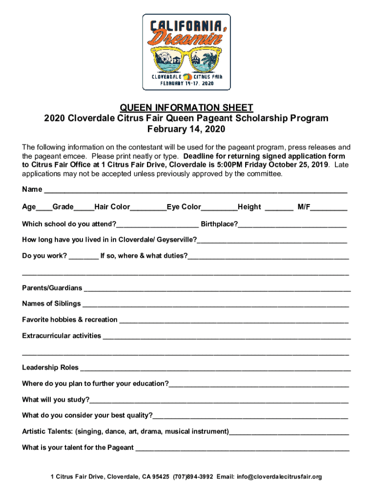 Fillable Online QUEEN INFORMATION SHEET Fax Email Print - pdfFiller