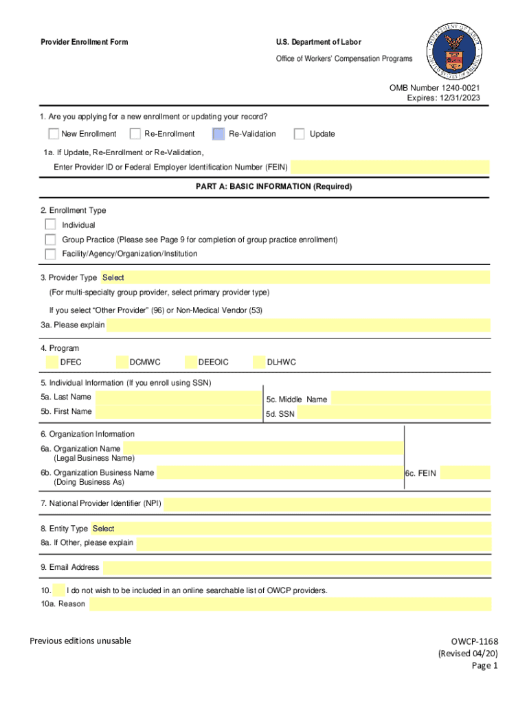 20202022 Form DoL OWCP1168 Fill Online, Printable, Fillable, Blank