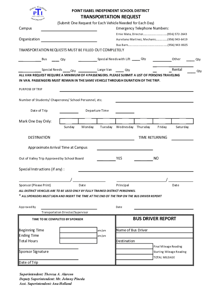 Fillable Online Copy of Transportation Request Fill in Form Fax Email ...