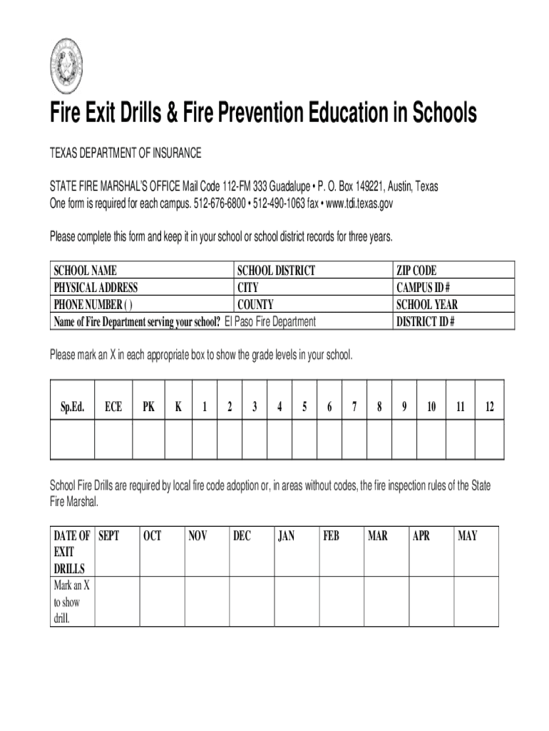 Texas School Fire Drill Form Fill Online, Printable, Fillable, Blank