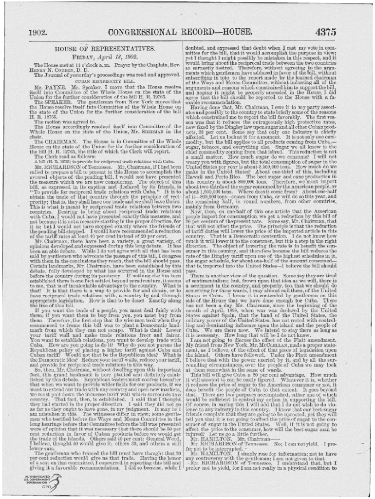 Fillable Online Records of the United States House of Representatives ...