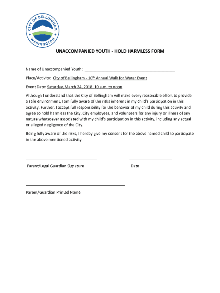 Fillable Online Walk for Water Youth Liability Release Form Fax Email ...