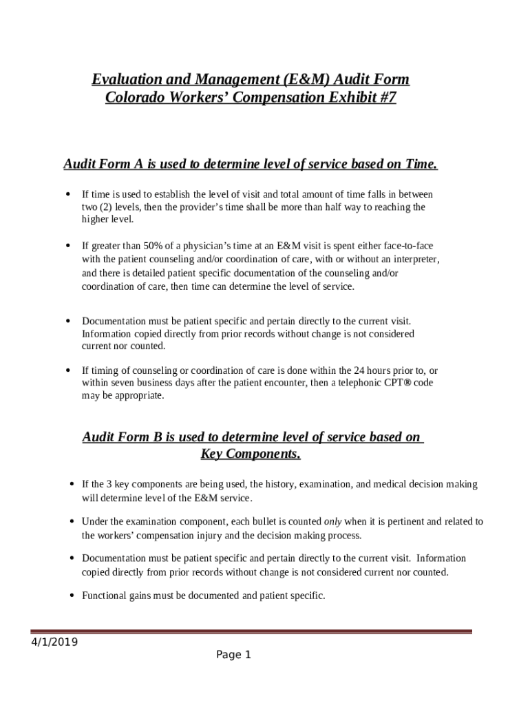 Evaluation And Management E M Audit Colorado Doc Template PdfFiller