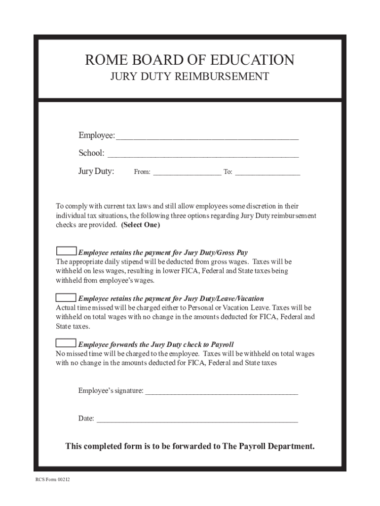 Fillable Online JURY DUTY REIMBURSEMENT Fax Email Print pdfFiller