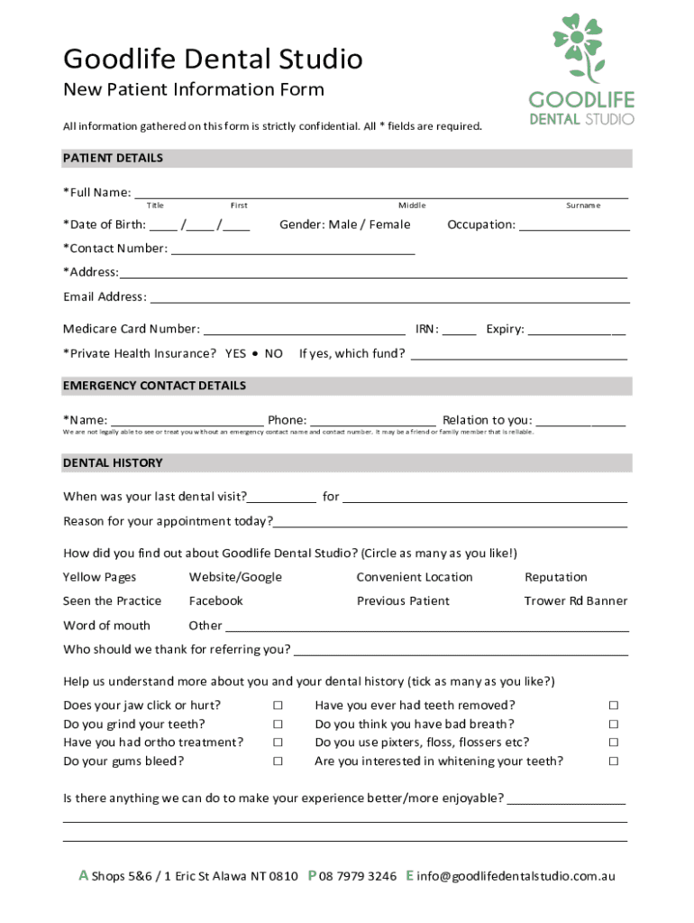 Fillable Online Goodlife Dental Studio Fax Email Print pdfFiller