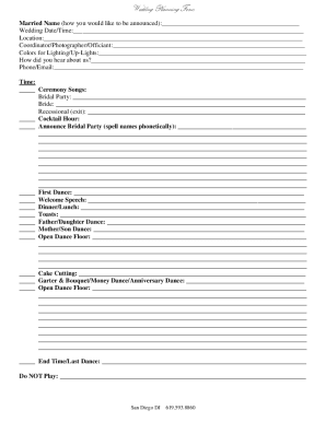 Fillable Online Wedding - Printable Forms, Templates &amp; SamplesWedding ...
