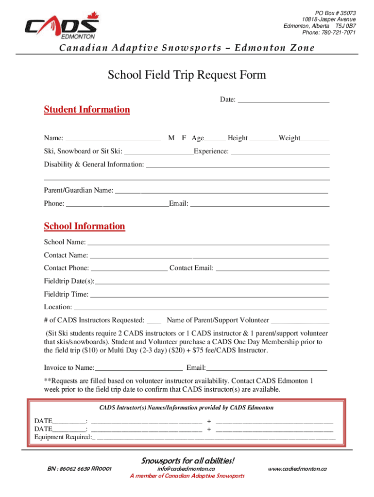 Fillable Online School Field Trip Request Form cadsedmonton.ca Fax