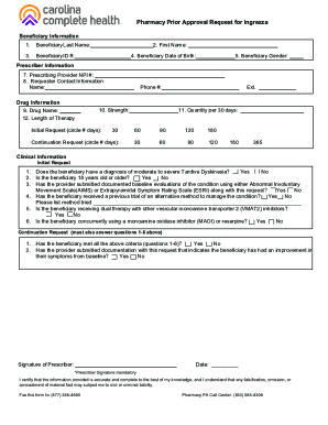Ingrezza Prior Authorization Request Form Member ...