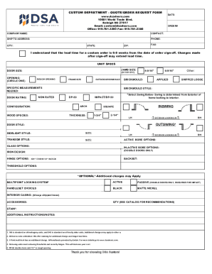 CUSTOM DEPARTMENT - QUOTE/ORDER REQUEST FORM DATE