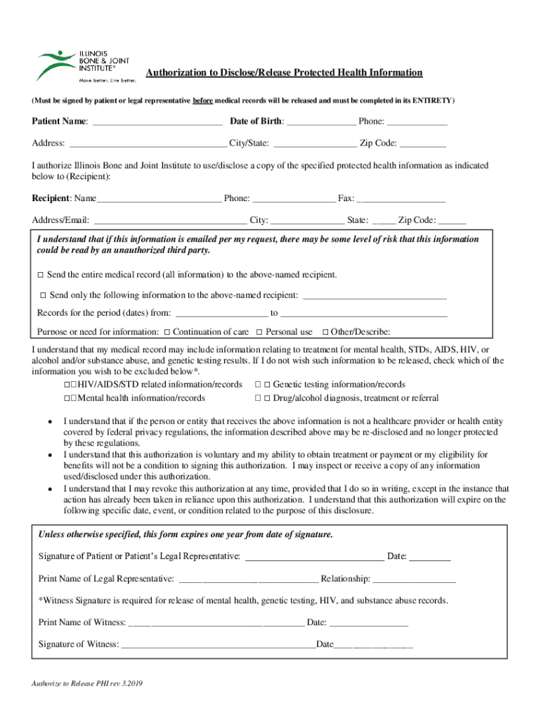 Authorization to Disclose Release Protected Health Information Preview on Page 1