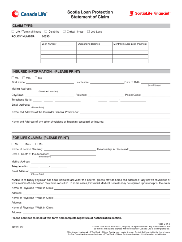Fillable Online Scotiabank Scotia Loan Protection Statement of Claim Package Fax Email Print