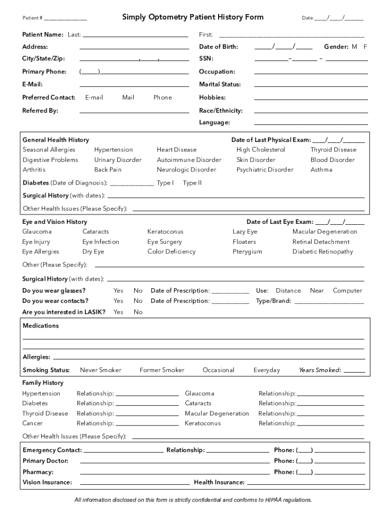 Patient History Form ver 3.0 Preview on Page 1.