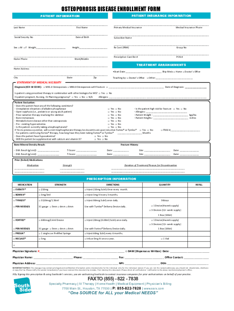 Fillable Online Osteoporosis Enrollment Form CVS
