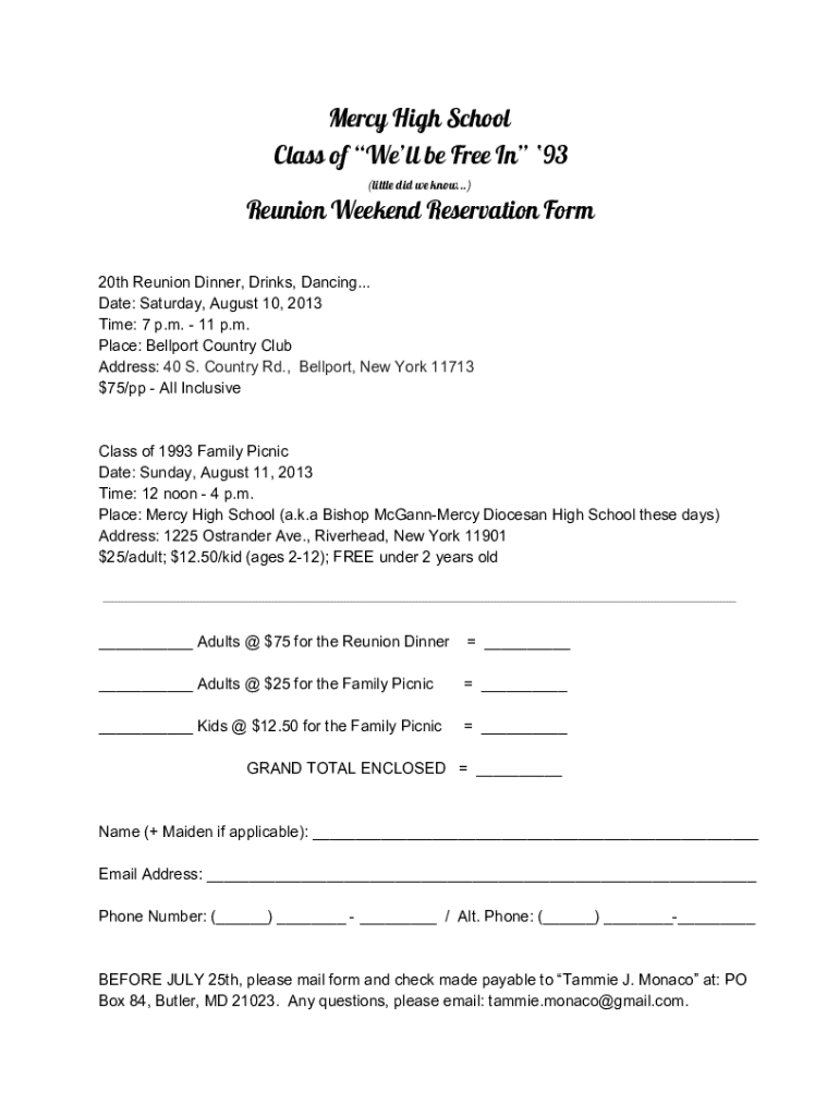 Fillable Online Family Reunion Registration Form Template JotForm Fax ...