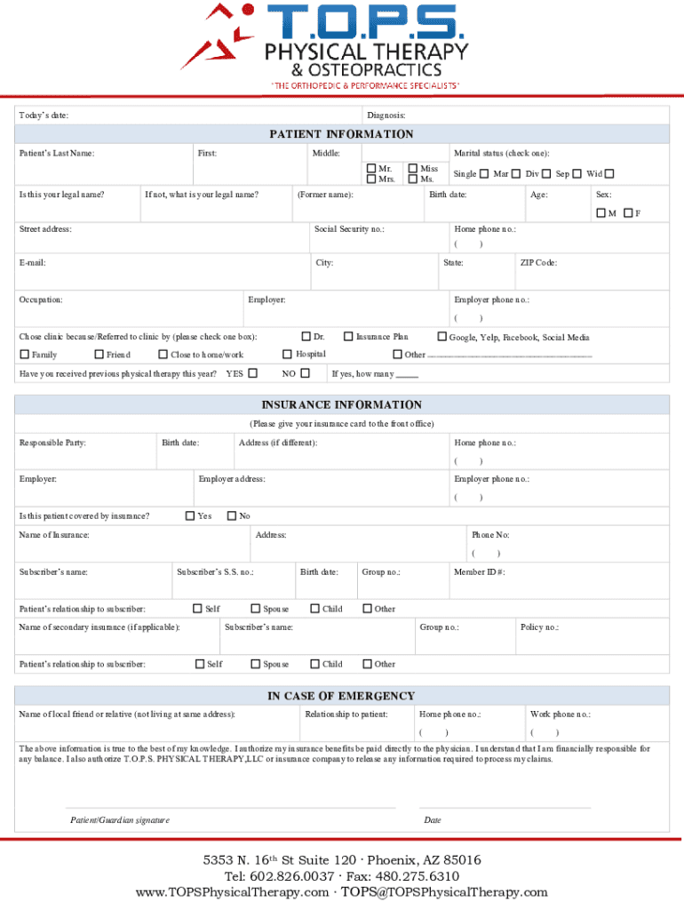 physical therapy assessment forms Preview on Page 1