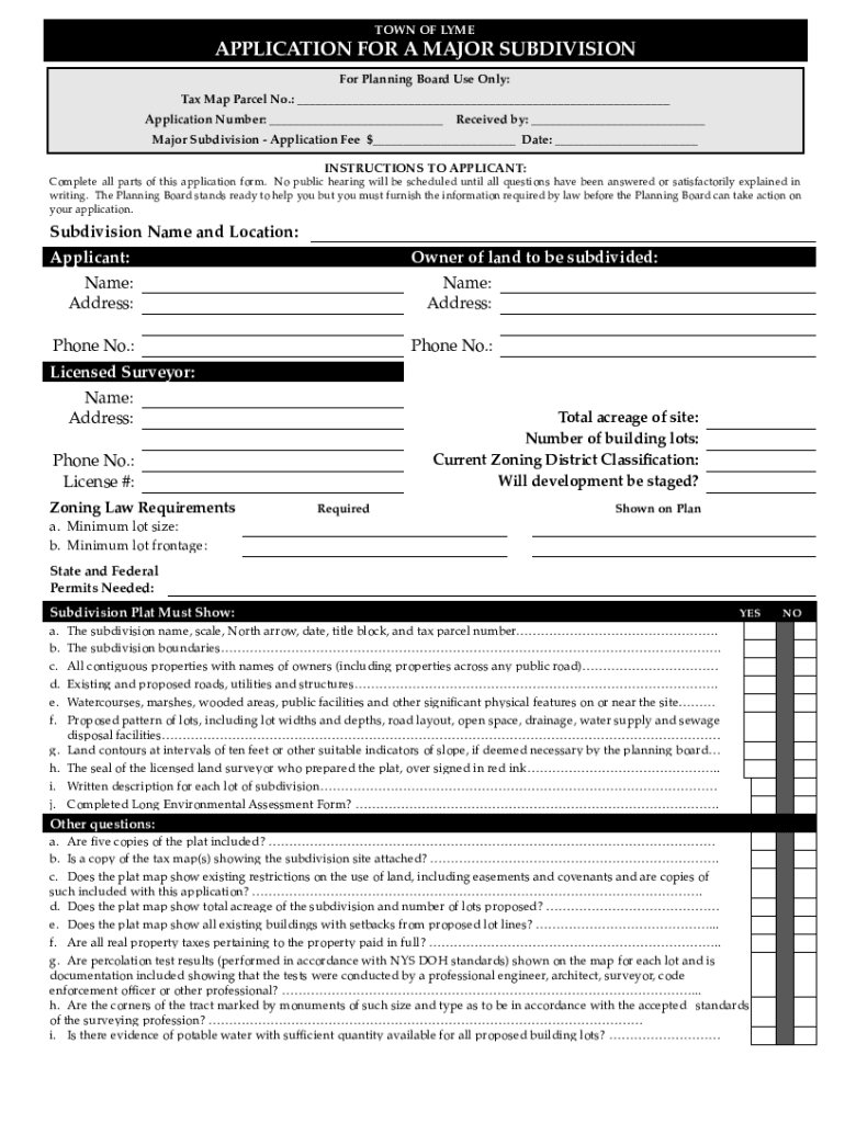 Fillable Online Major Subdivision 2 Halfmoon Town Plaza Application