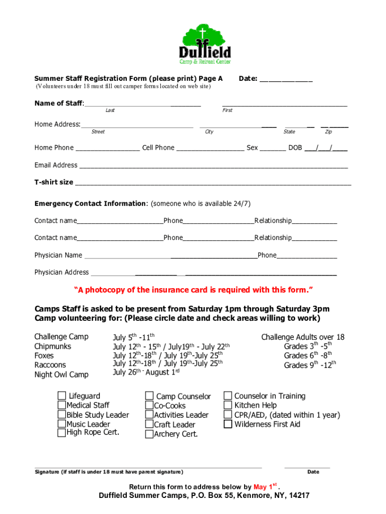 Fillable Online Duffield Camp and Retreat Center - campduffield.net Fax ...