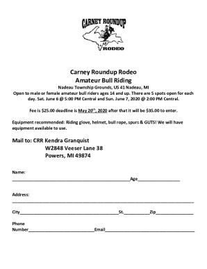 Fillable Online Carney Roundup Rodeo - THANK YOU 2019 GOLDEN BULL ...