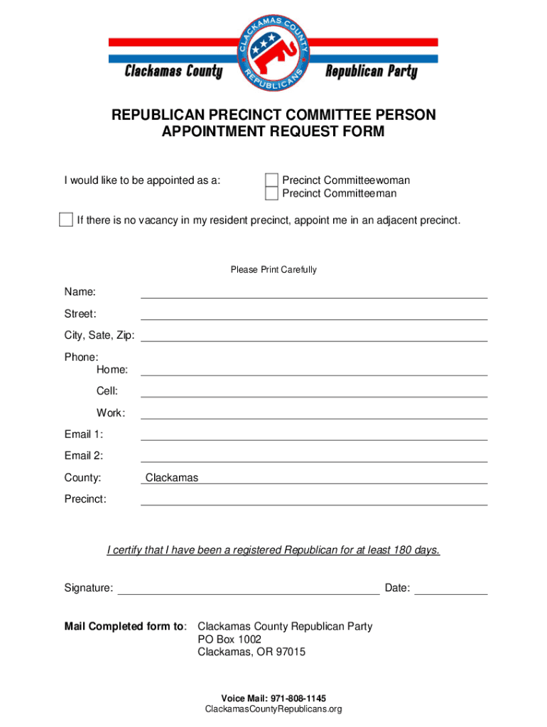 Fillable Online REPUBLICAN PRECINCT COMMITTEE PERSON APPOINTMENT