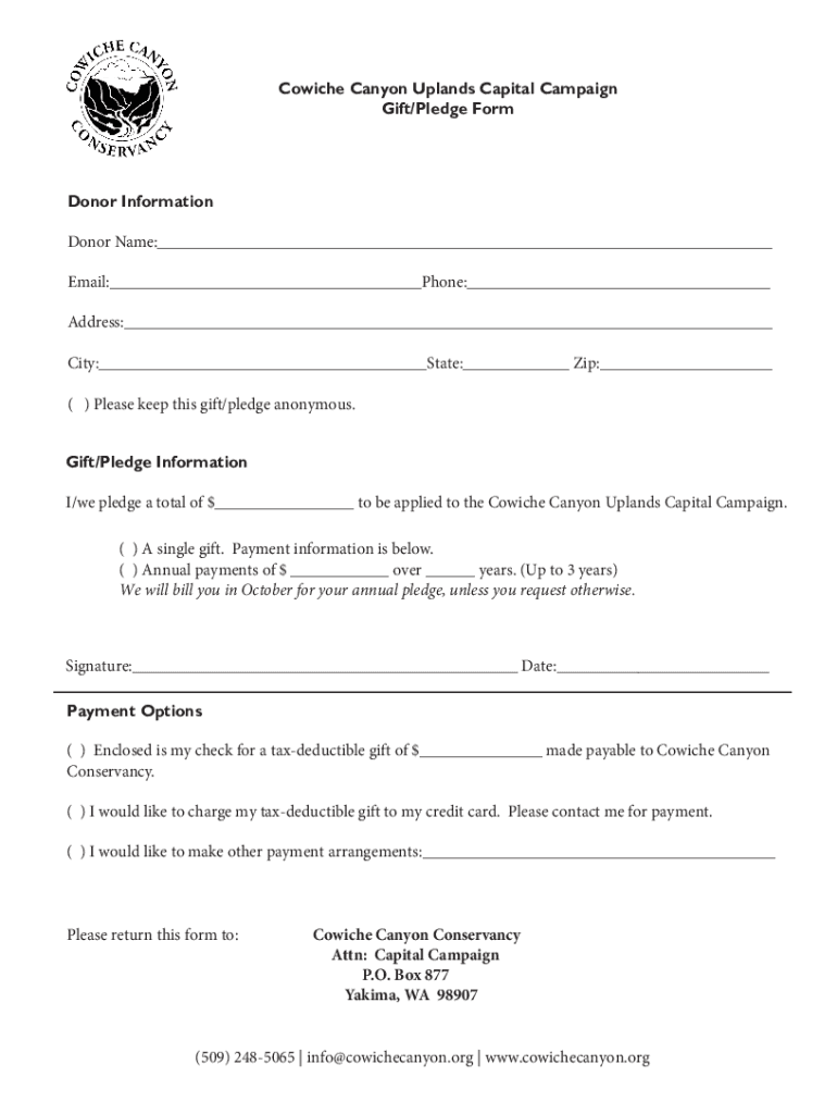 Capital Campaign Pledge Form DONOR RECOGNITION Preview on Page 1