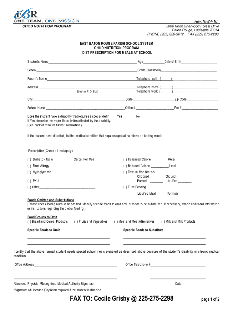 Fillable Online Child Nutrition Program, Inc.Child Nutrition Program