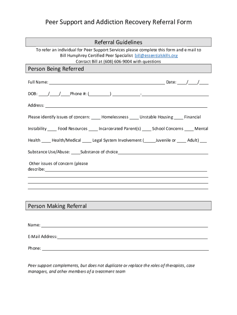Peer Support Referral Form Preview on Page 1
