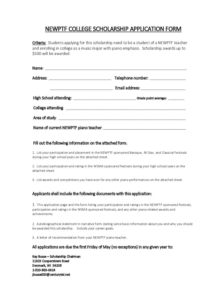 Fillable Online NEWPTF COLLEGE SCHOLARSHIP APPLICATION FORM Fax Email ...