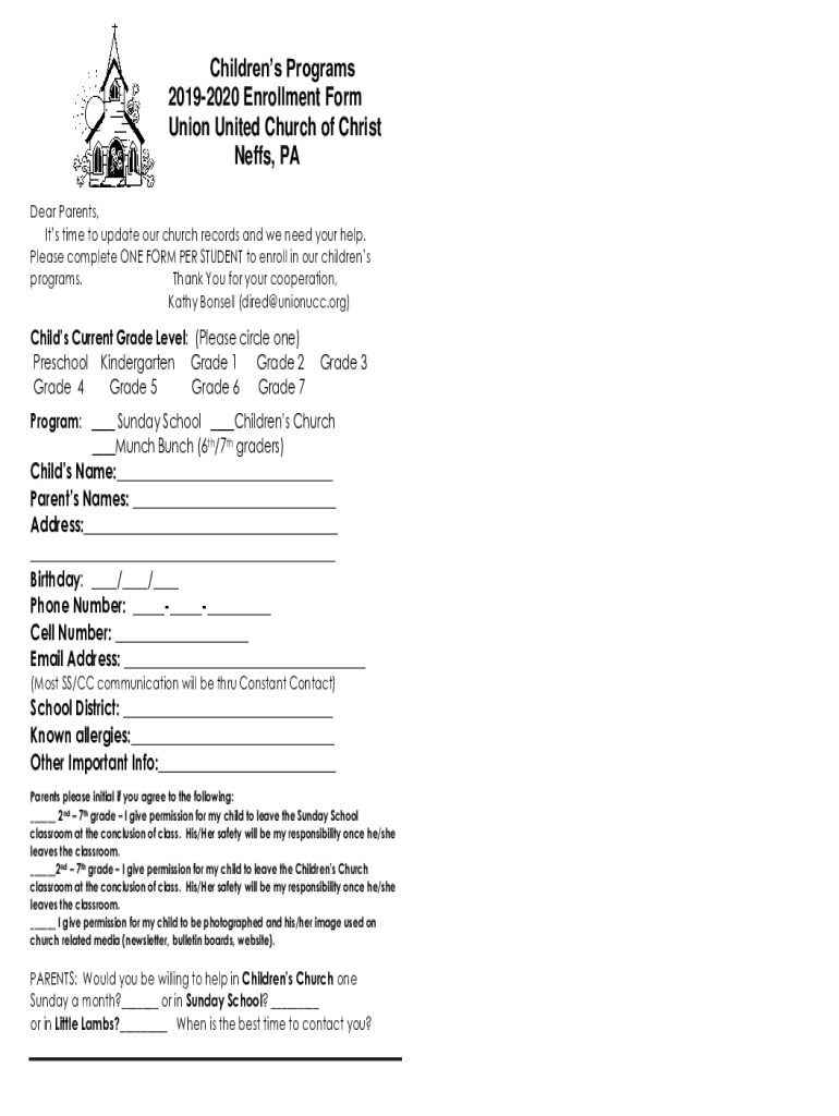 Fillable Online Located in Neffs, Pa Union United Church of Christ