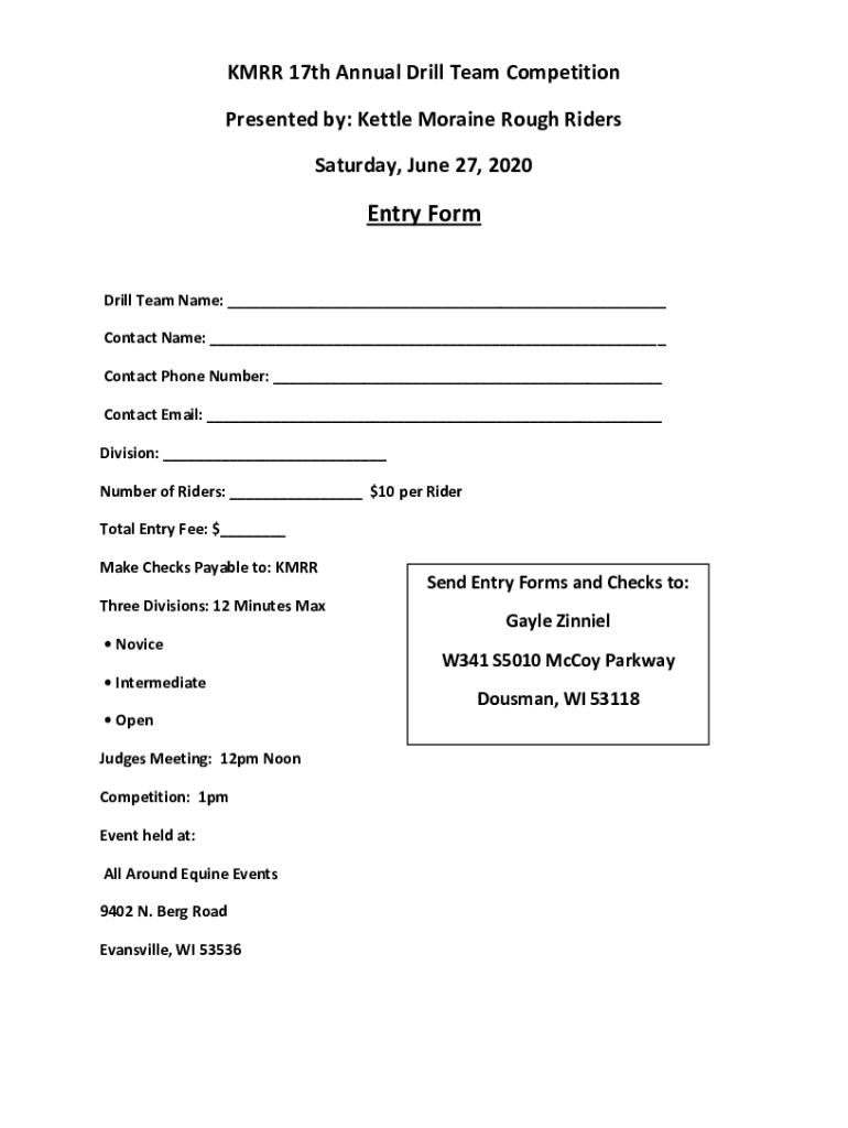 Fillable Online Fillable Online Kettle Moraine Rough Riders Drill Team