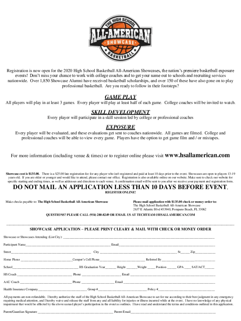 Fillable Online SHOWCASESThe High School Basketball AllAmerican