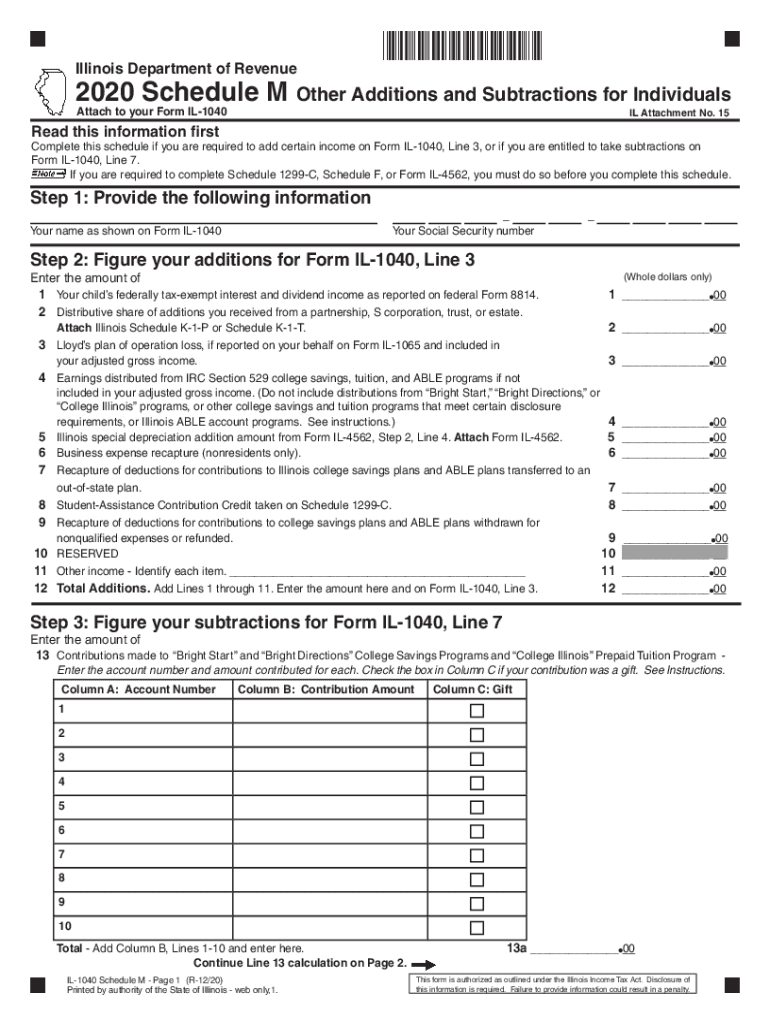 IL DoR IL 1040 Schedule M 2020 2022 Fill And Sign Printable Template 