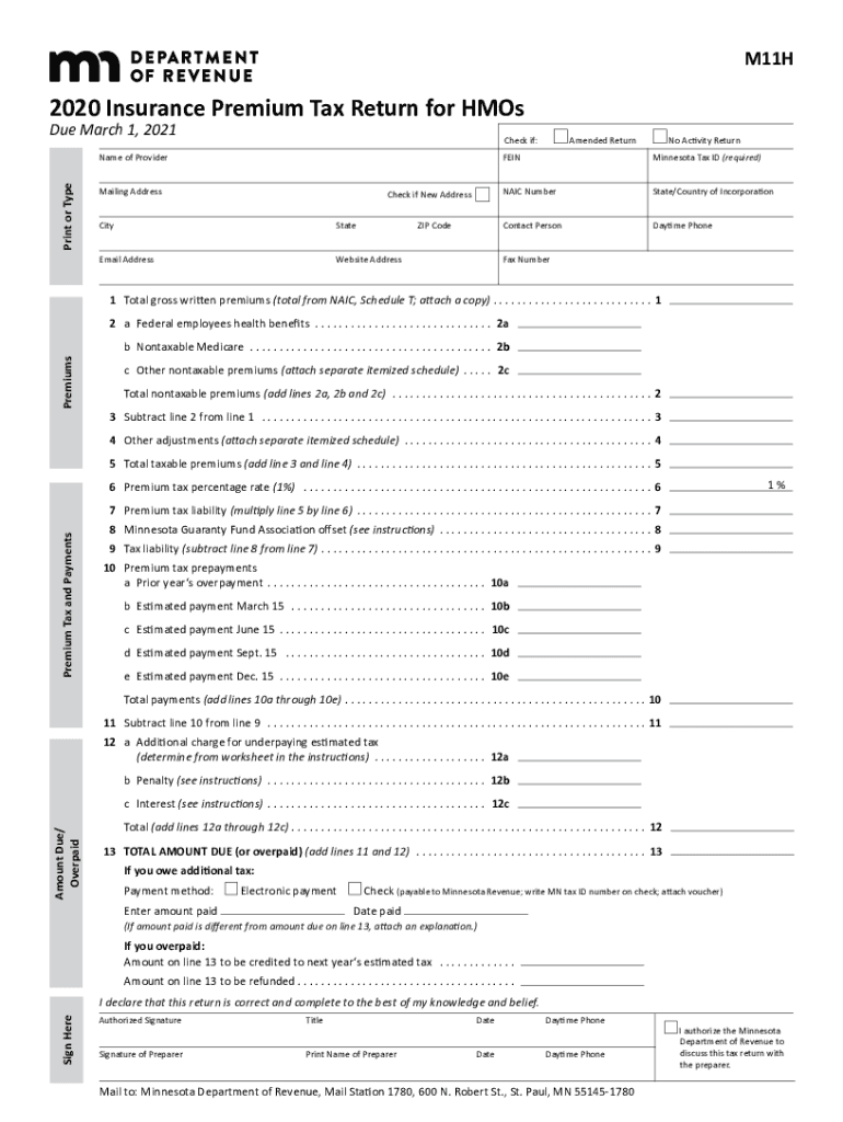 HMO Premium TaxMinnesota Department of Revenue Preview on Page 1