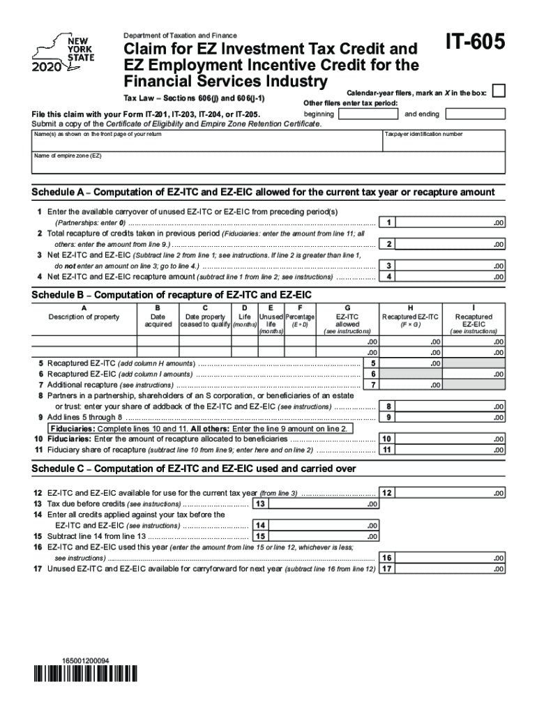 Form IT-605 Claim for EZ Investment Tax Credit and EZ ... Preview on Page 1