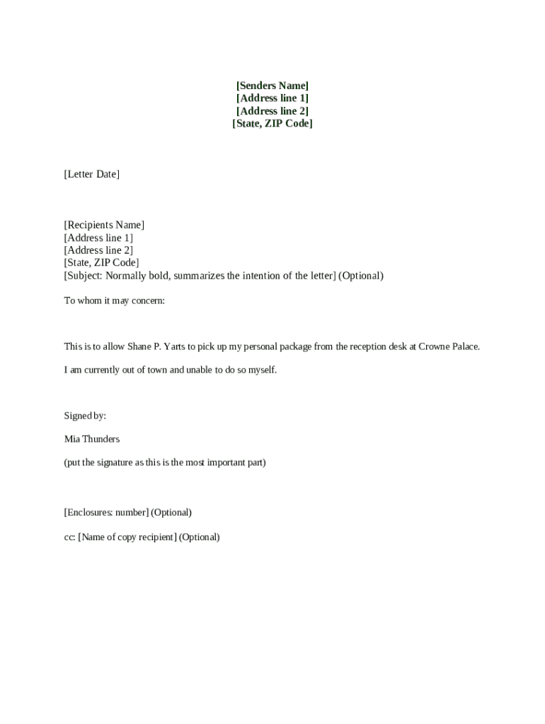 Authorization letter to collect passport 5 samples doc template 